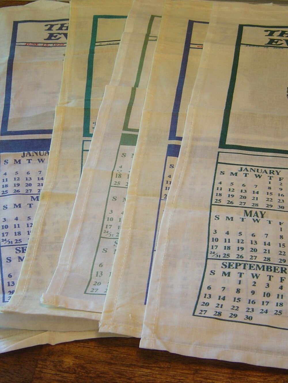 6 Vintage cotton 1998 Norman Rockwell fabric calendars/towels-crafting, etc.